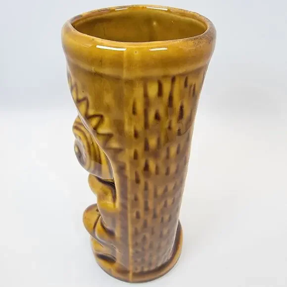 Orchids of Hawaii R-74 Brown Glazed Tiki Mug Vintage Ceramic Barware Taiwan - Picture 4 of 9
